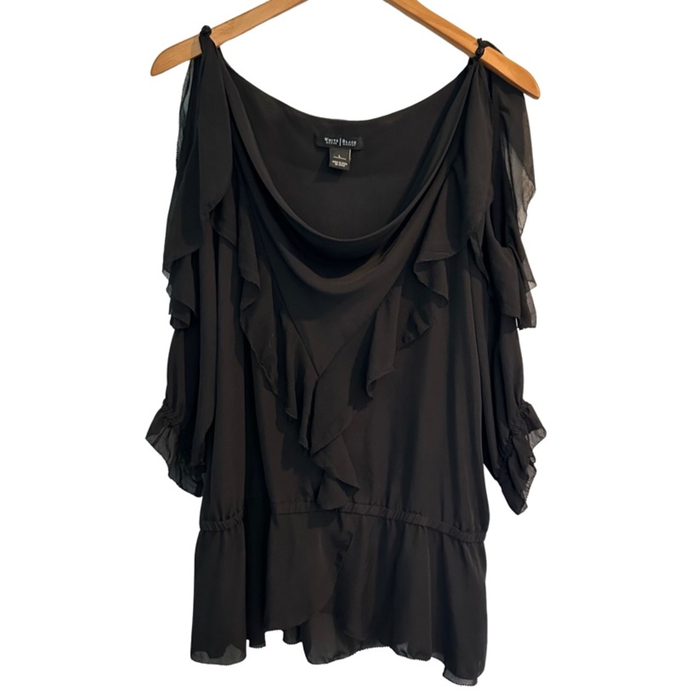 White House Black Market,Ruffle,Blouse,Black,Silk, Light,Flowing,Woman's, Large
